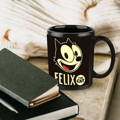 11oz Felix the Cat Black Ceramic Mug - Vibrant Cartoon Design, Ideal for Hot & Cold Drinks - Wize-Z