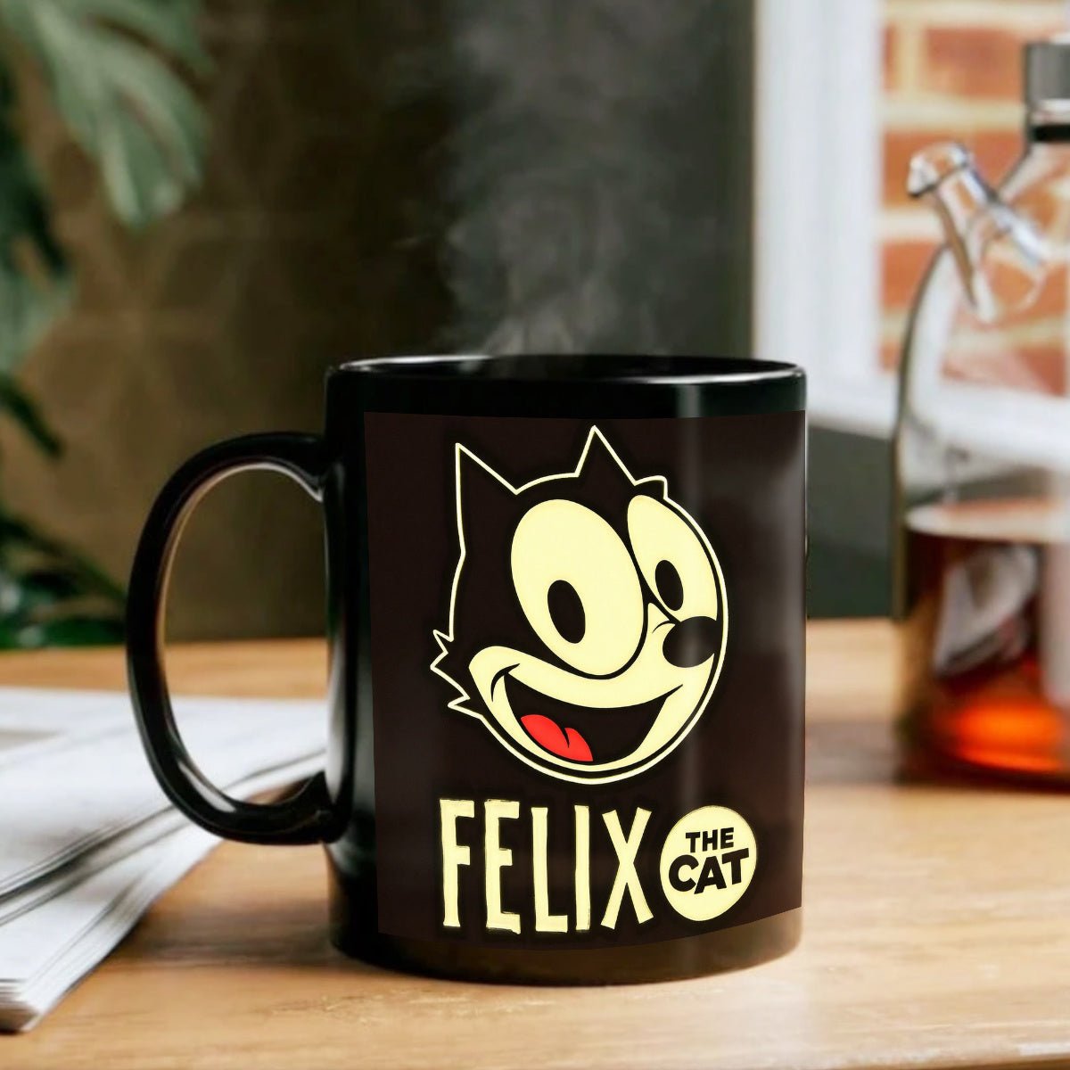 11oz Felix the Cat Black Ceramic Mug - Vibrant Cartoon Design, Ideal for Hot & Cold Drinks - Wize-Z
