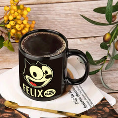 11oz Felix the Cat Black Ceramic Mug - Vibrant Cartoon Design, Ideal for Hot & Cold Drinks - Wize-Z