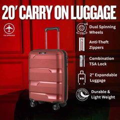 20 - inch Red Carry - On Hardcase Roller Luggage - Wize - Z