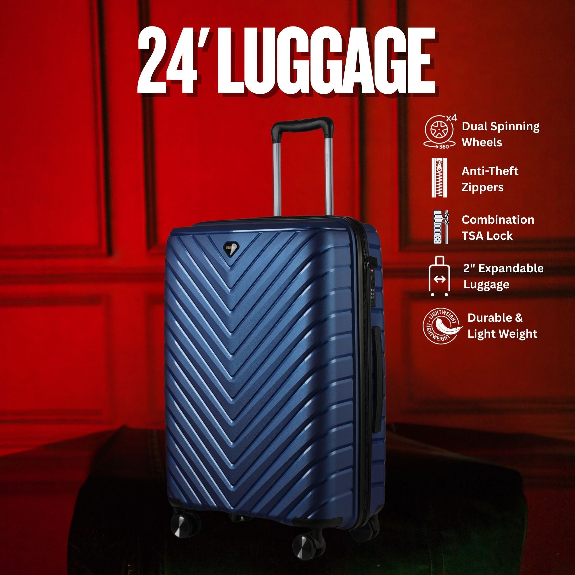 24 - inch Blue Hardcase Roller Luggage - Wize - Z