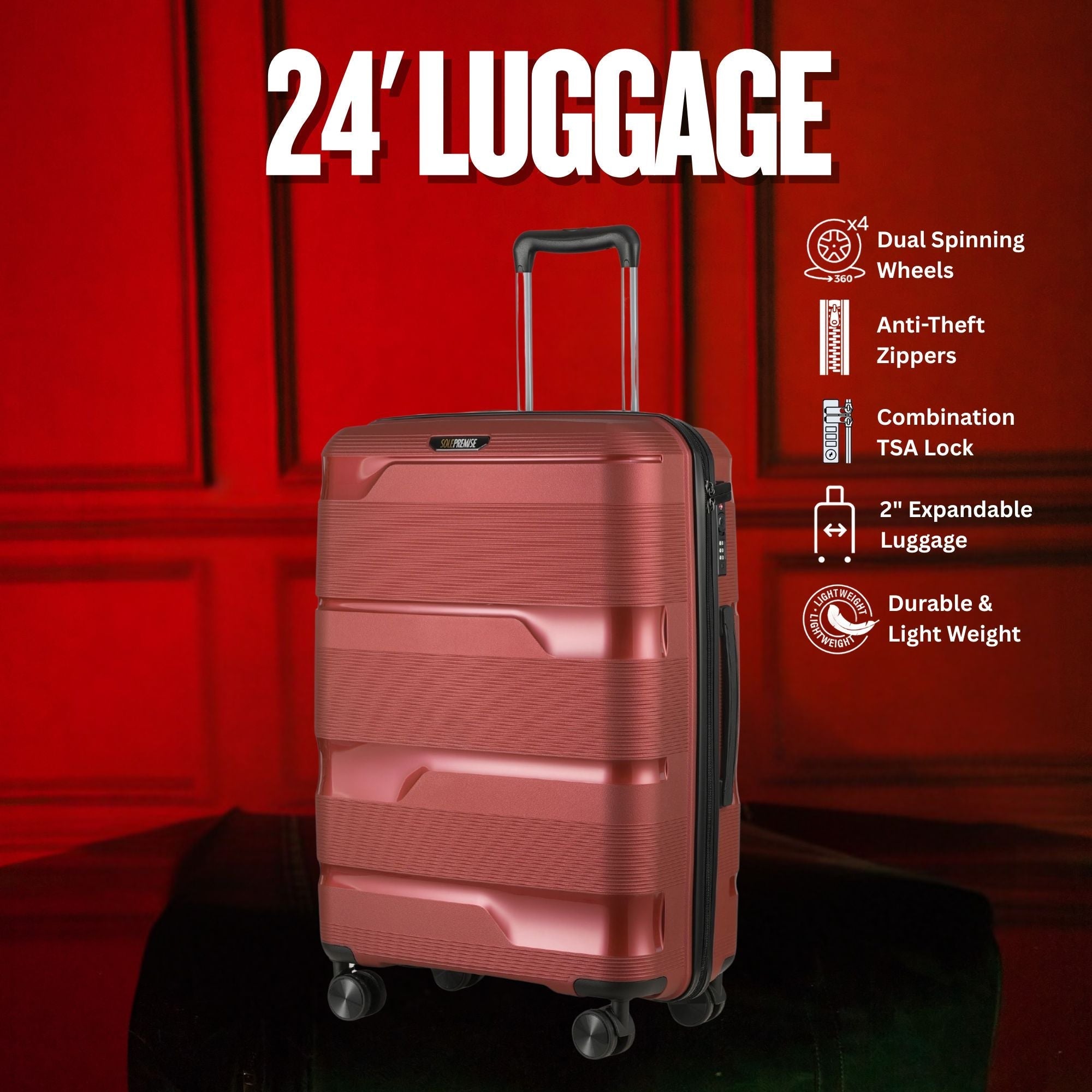 24 - inch Red Hardcase Roller Luggage - Wize - Z