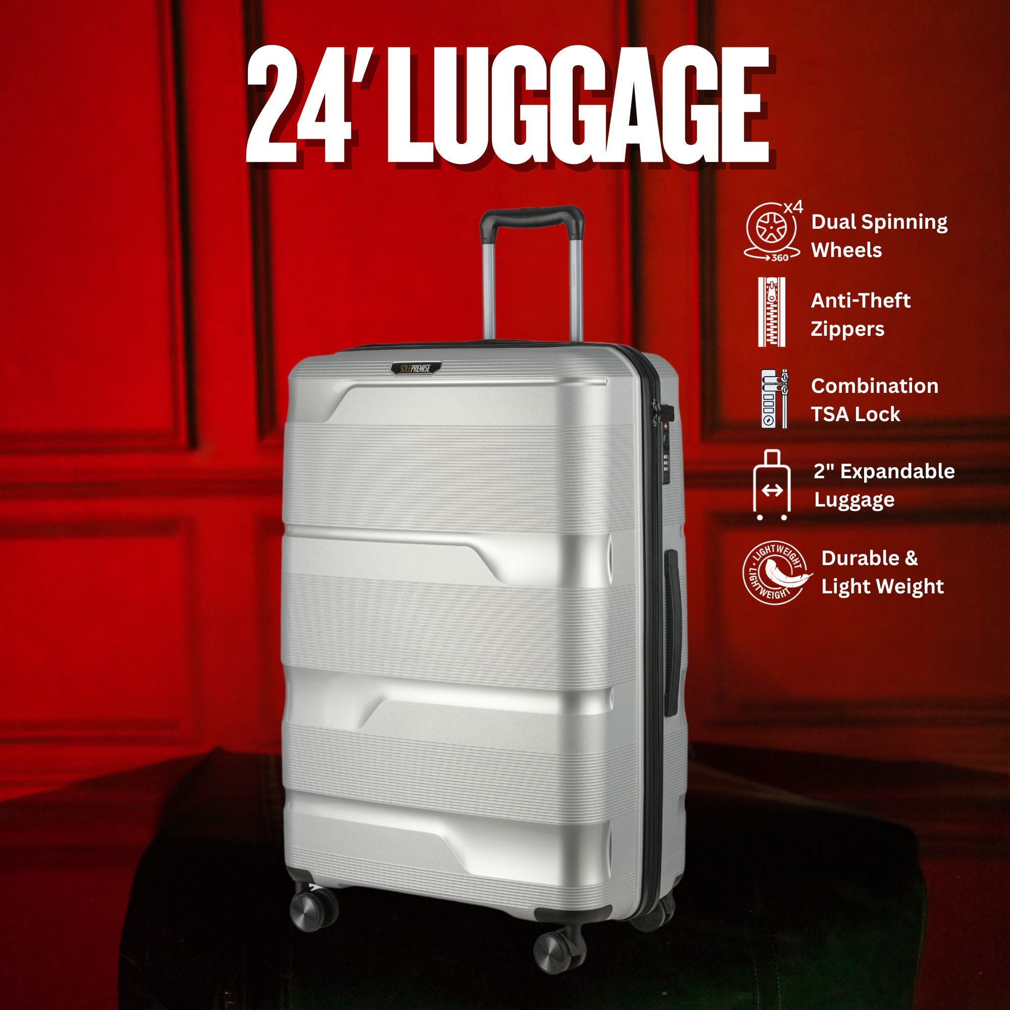24 - inch Silver Hardcase Roller Luggage - Wize - Z