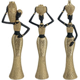 3 PCS African Statues: Golden Tribal Art Figurines - Wize - Z