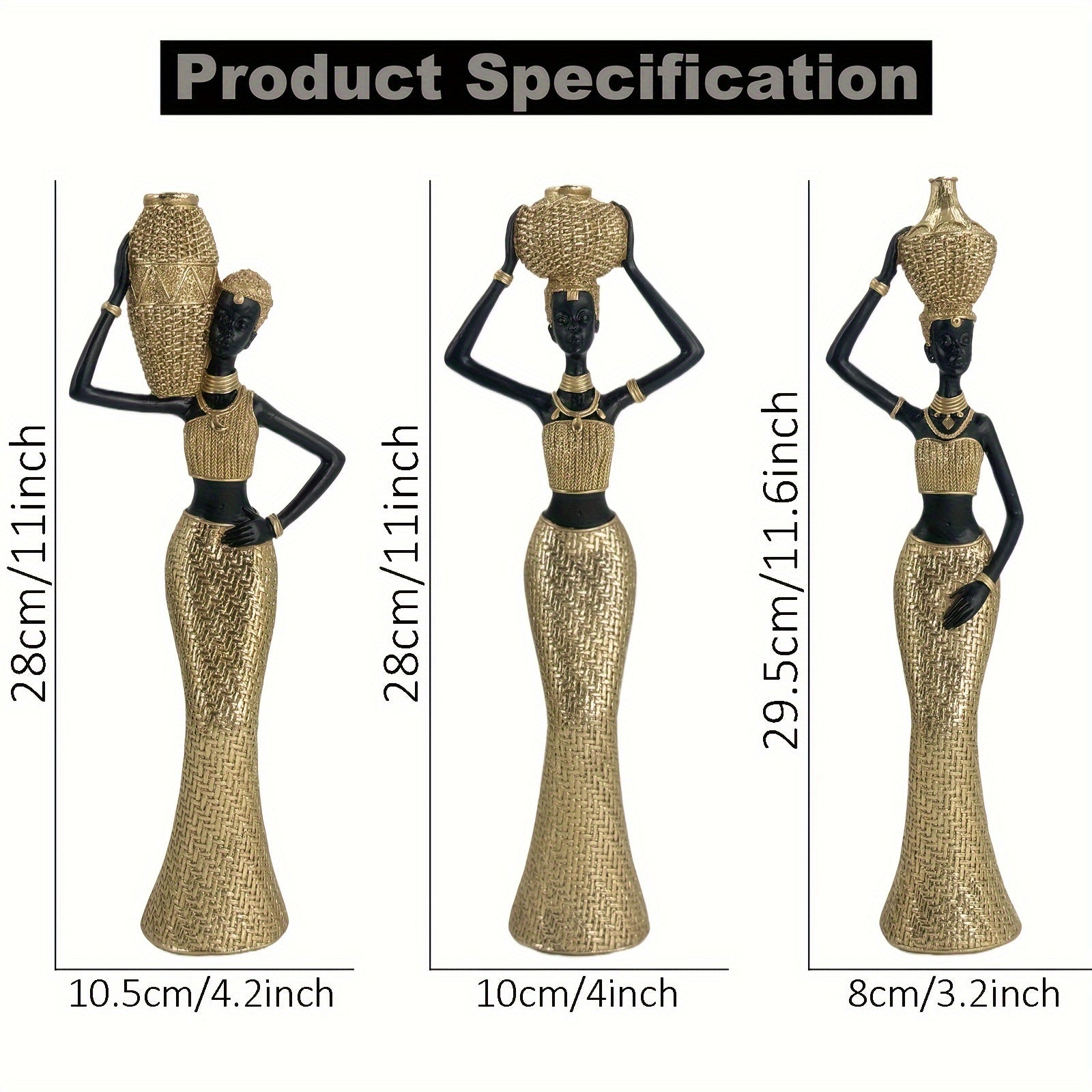 3 PCS African Statues: Golden Tribal Art Figurines - Wize - Z