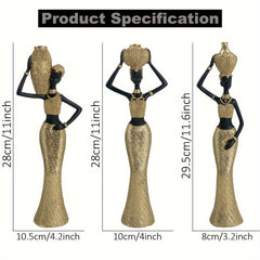 3 PCS African Statues: Golden Tribal Art Figurines - Wize - Z