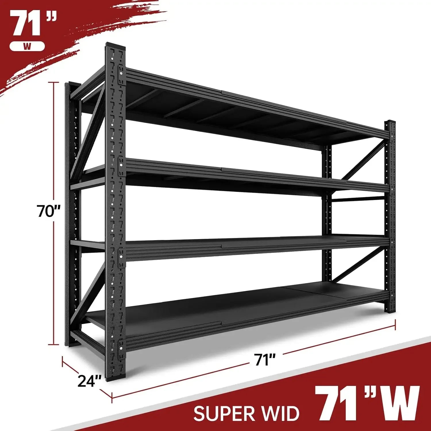 5000LBS Storage Shelves,71" W Garage Shelving Heavy Duty Metal - Wize - Z
