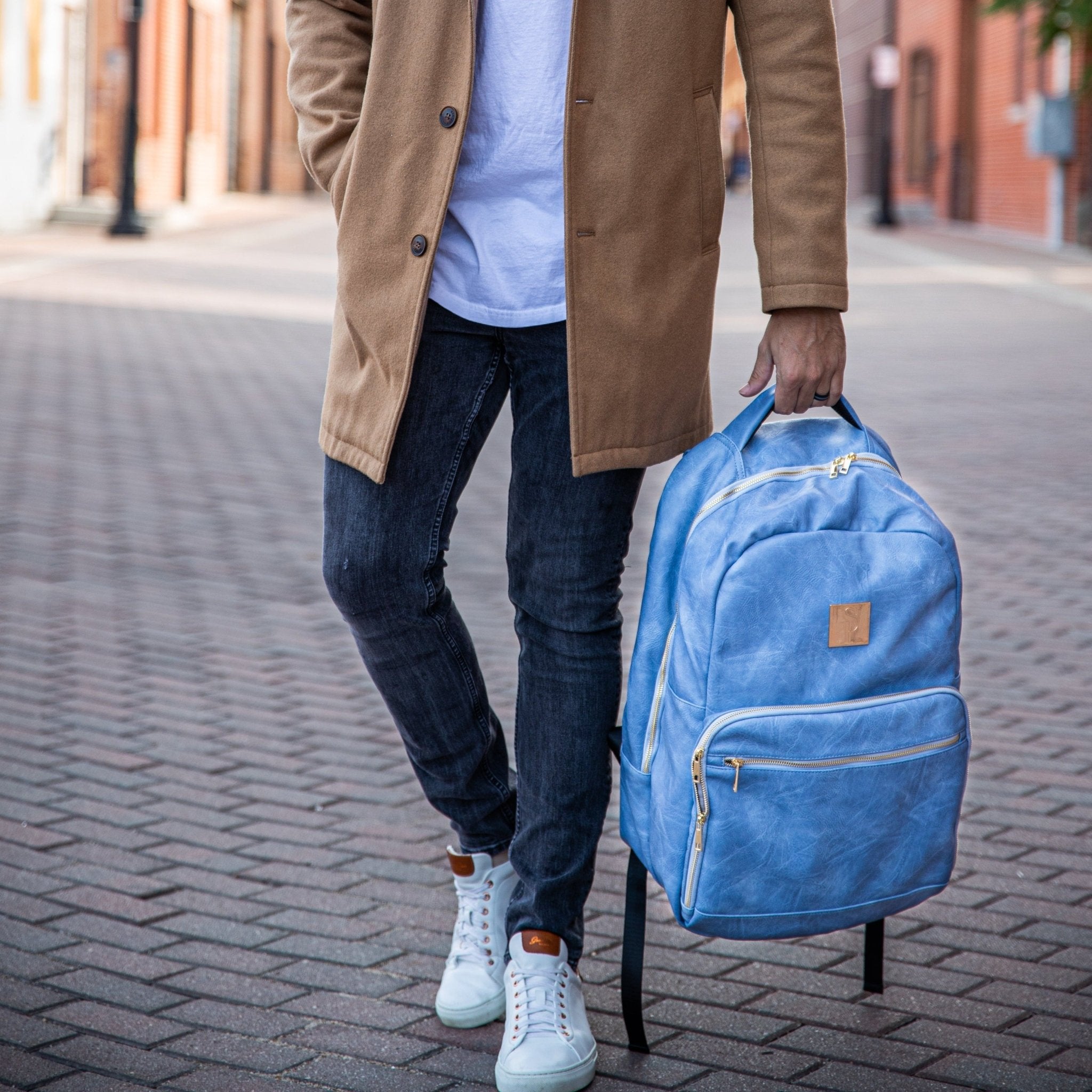 Baby Blue Leather Commuter Bag - Wize - Z