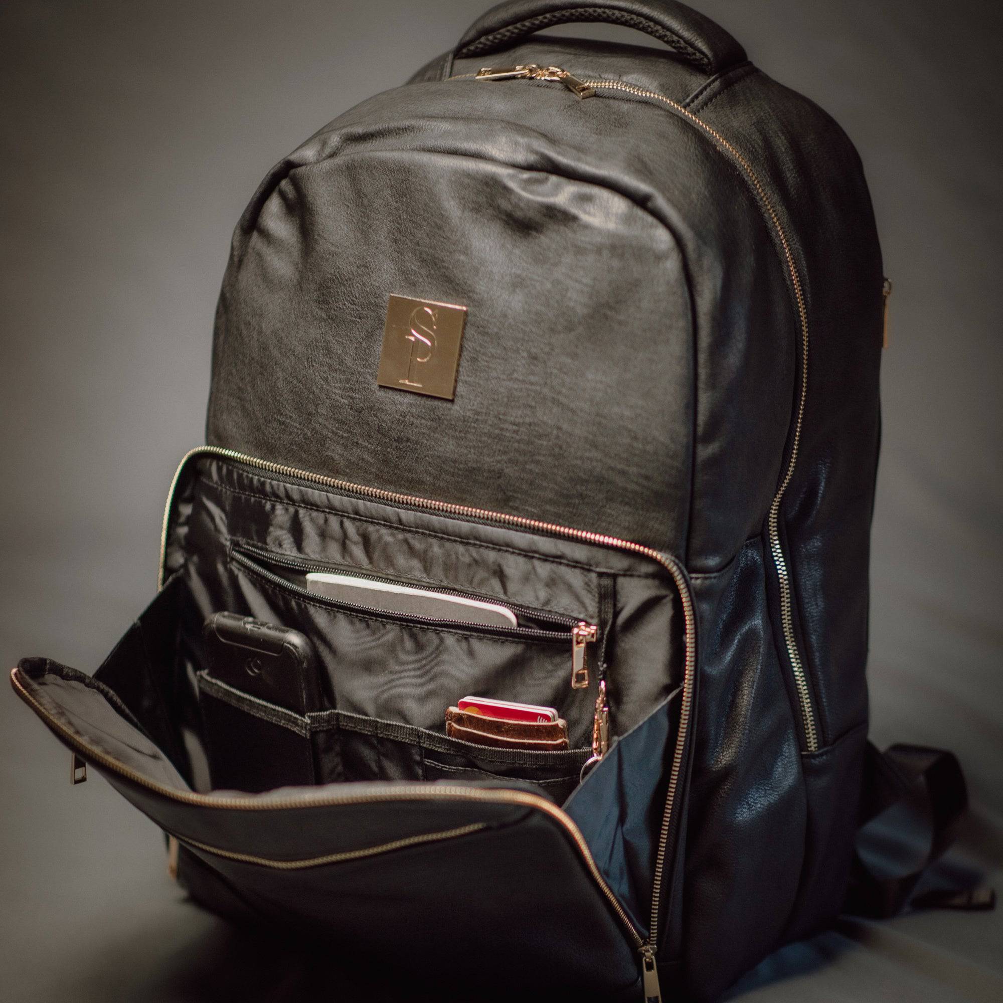 Black Leather Daily Commuter Bag XL - Wize - Z