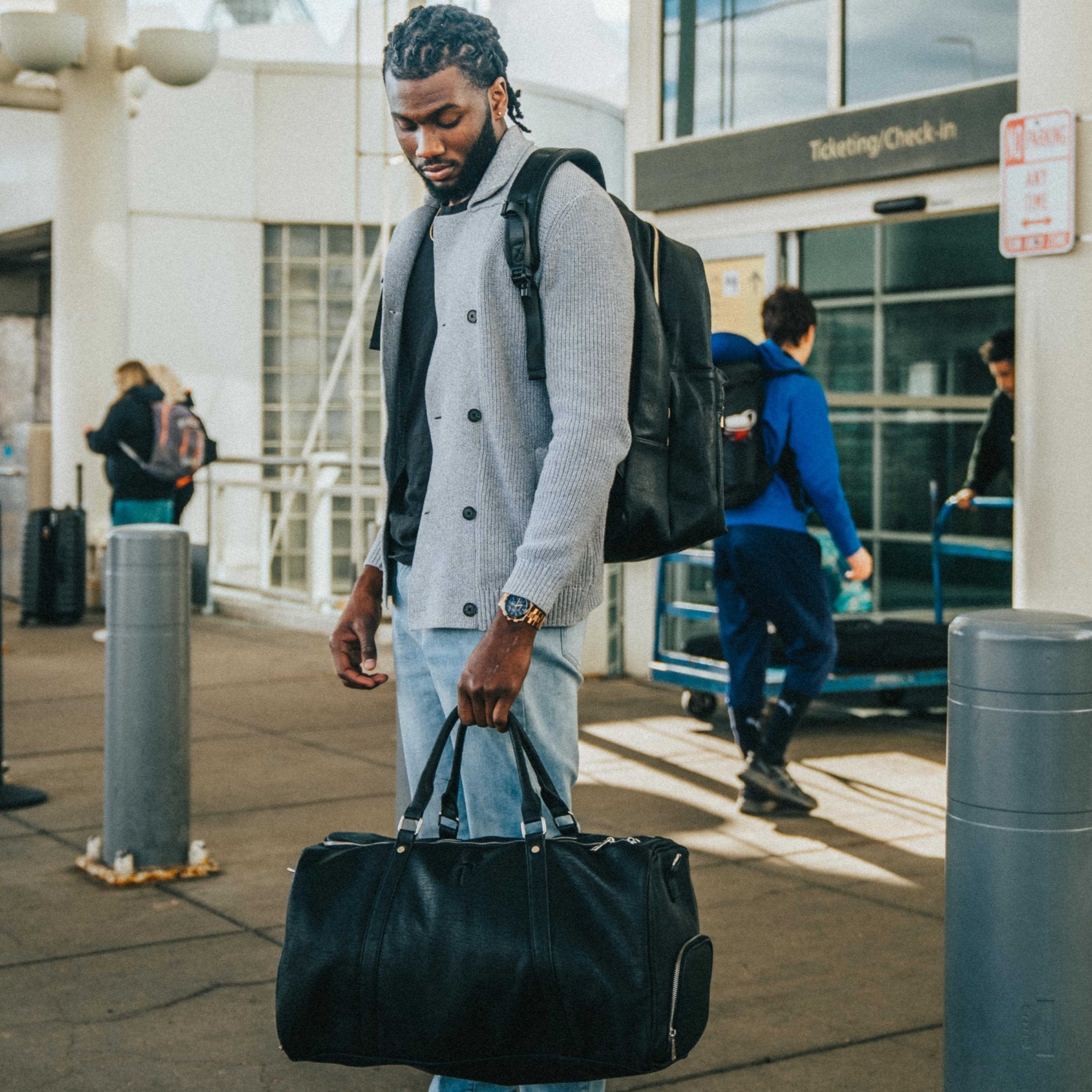 Black Leather Duffle Bag - Wize - Z