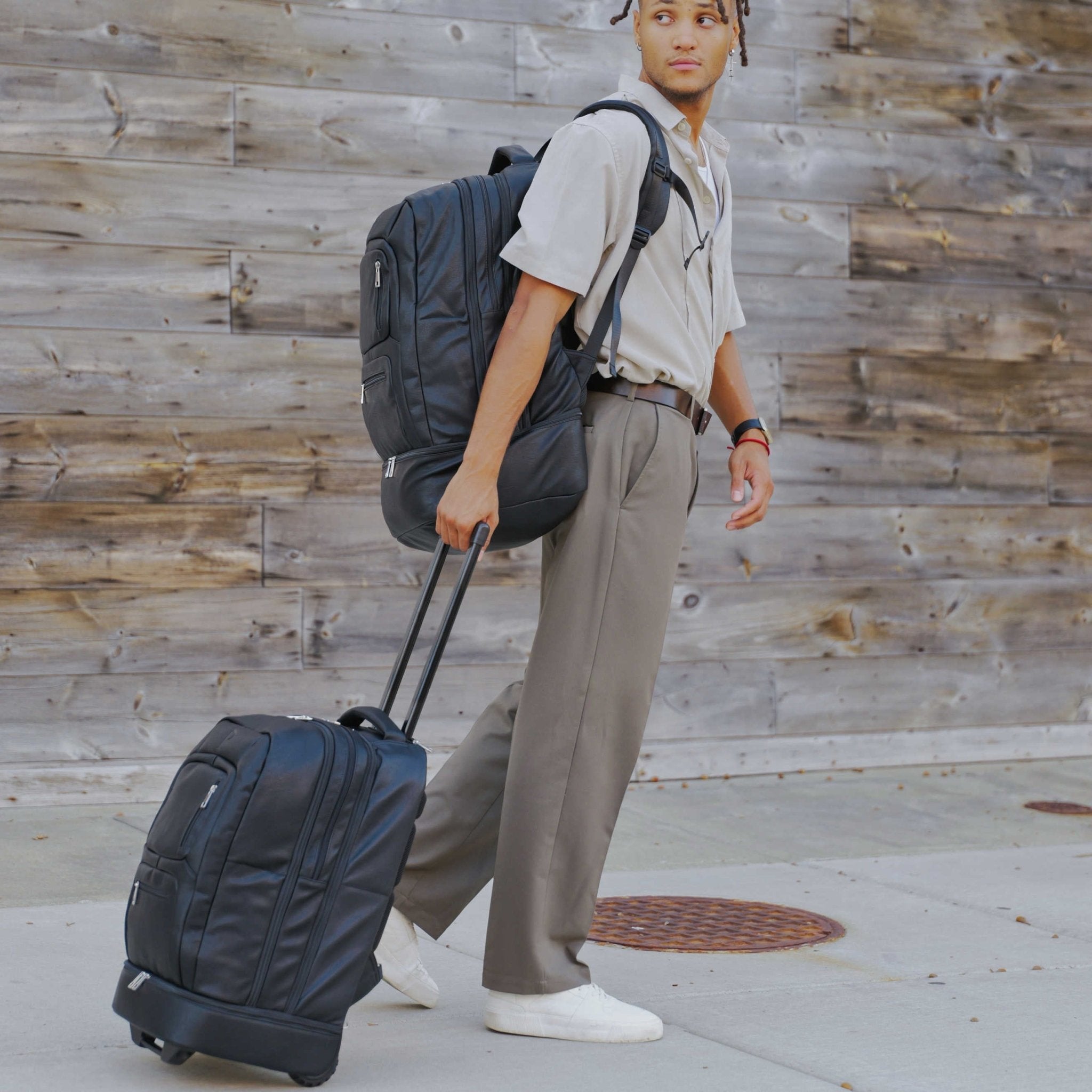 Black Leather Patented Carry On Backpack (Only 300 Made) - Wize - Z