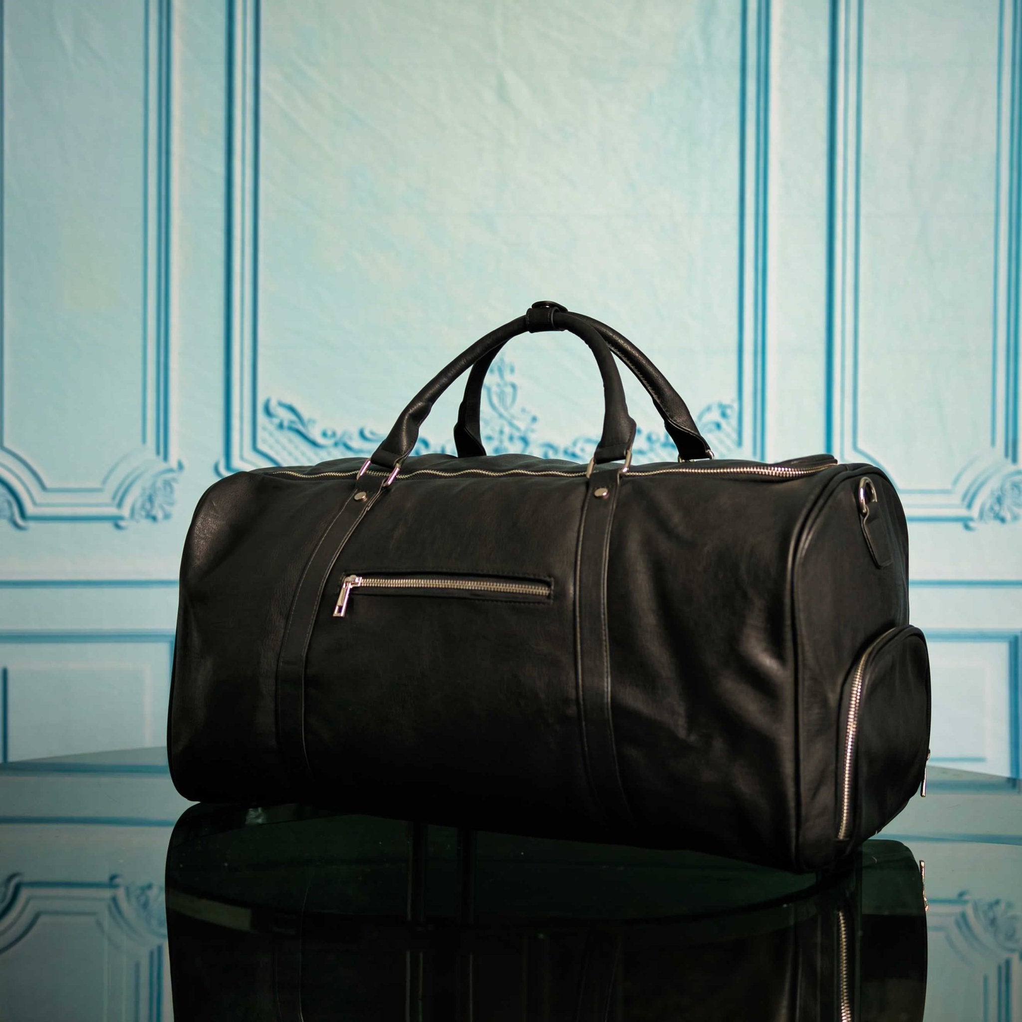 Black Leather Roller Bag Set - Wize - Z