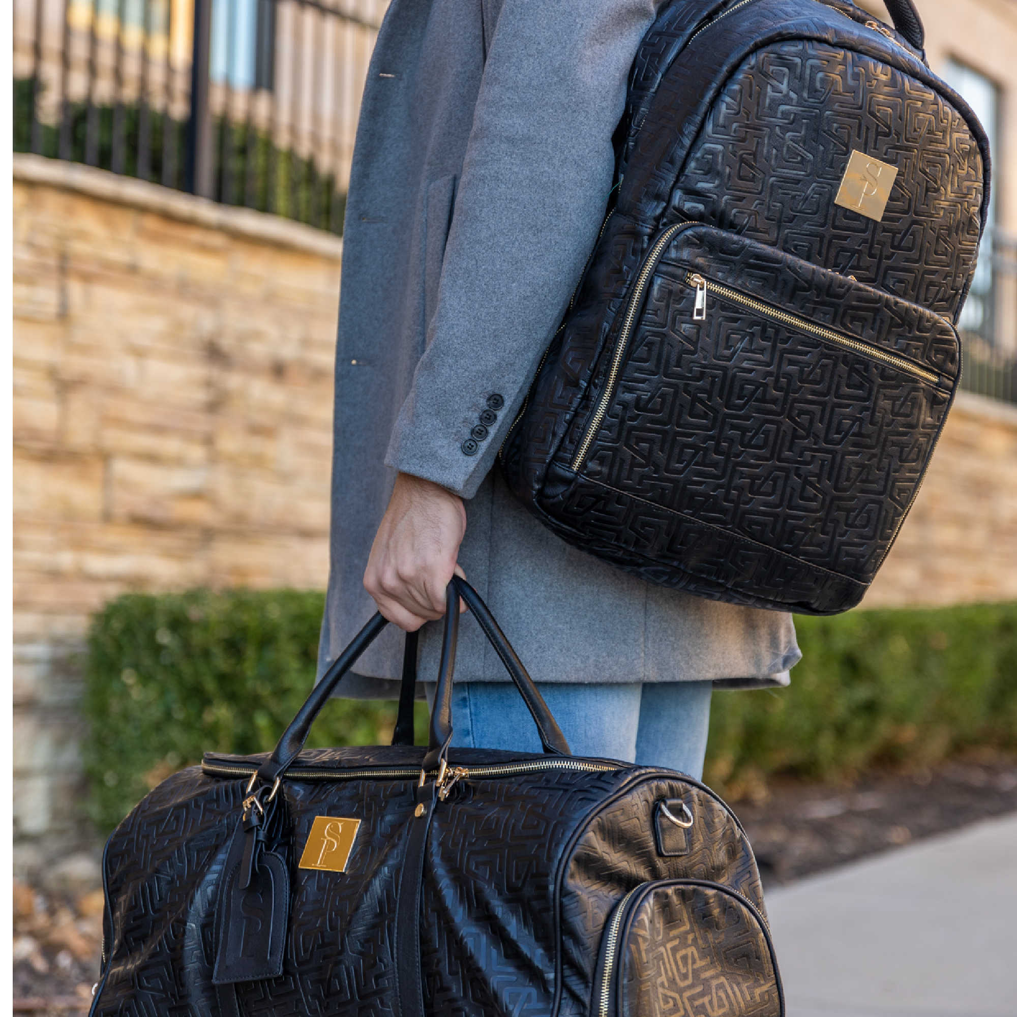 Black Monogram Leather Commuter Bag - Wize - Z