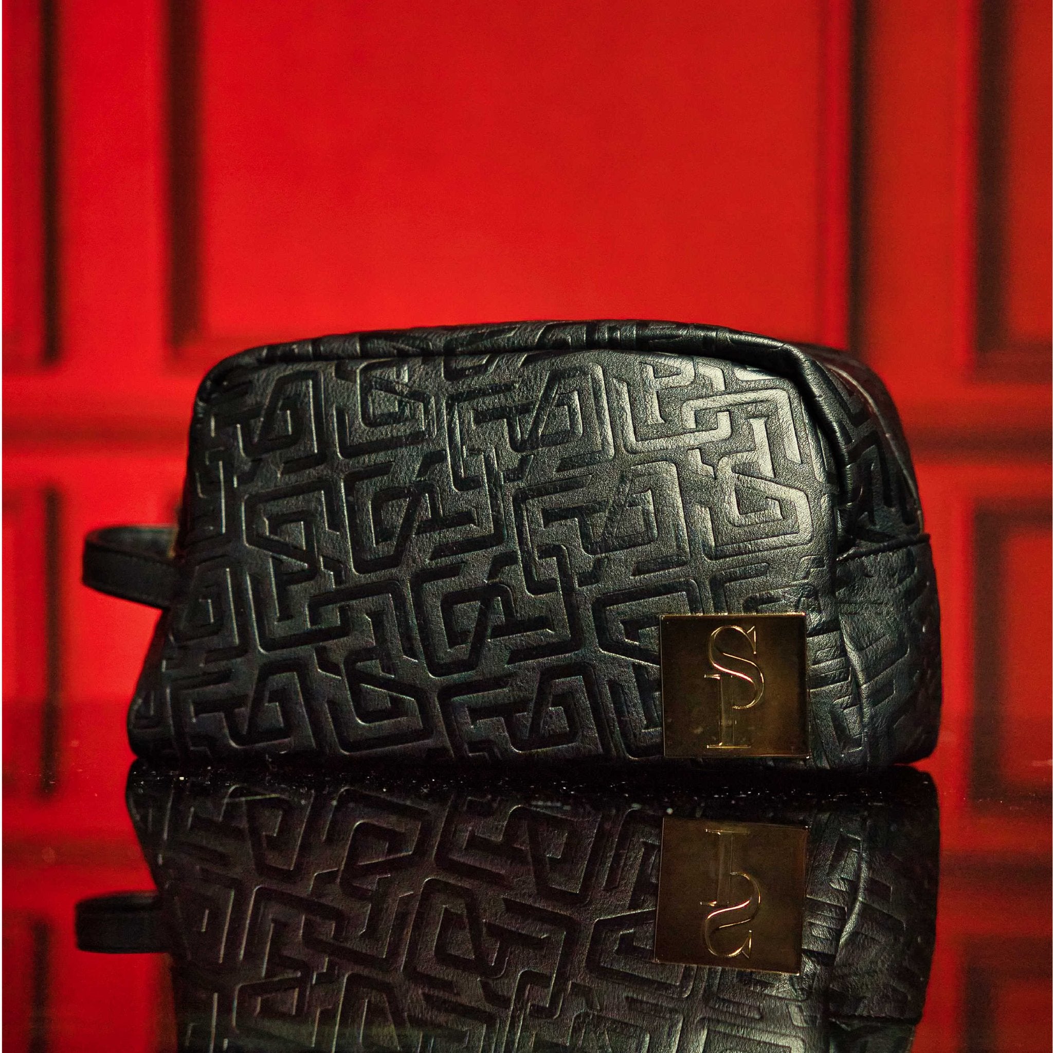 Black Monogram Leather Toiletry Bag - Wize - Z