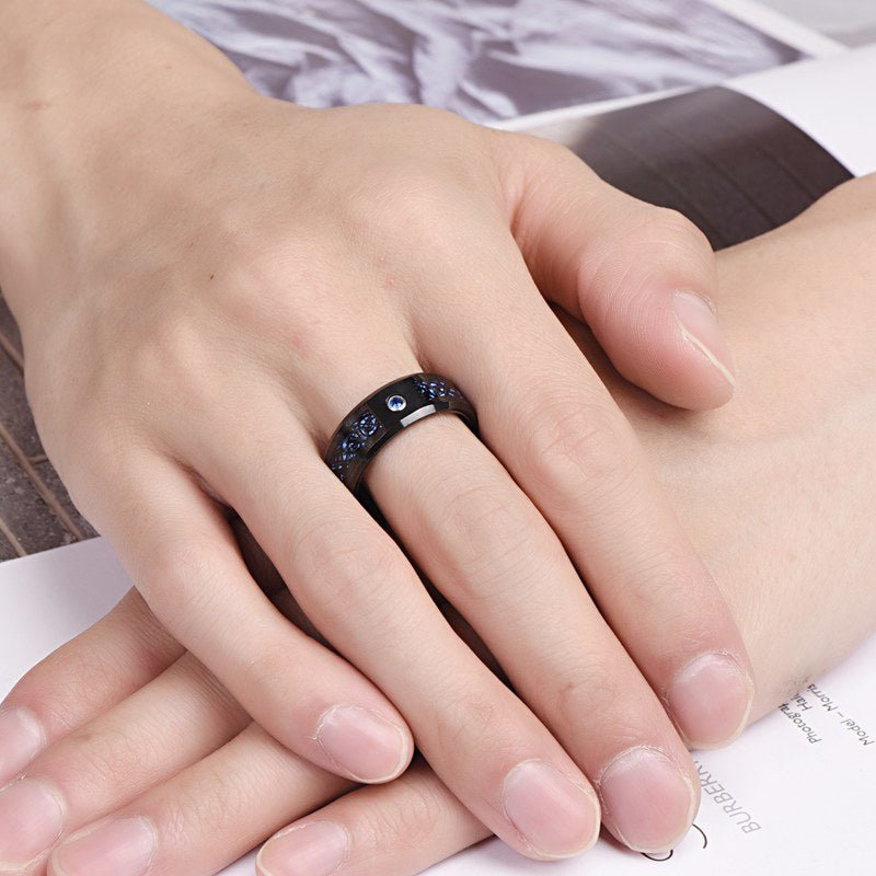 Carbon Fiber Tungsten Blue Ring - Wize-Z