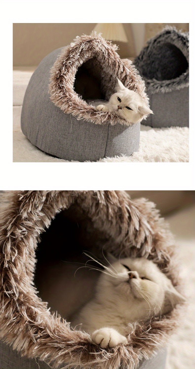 Cozy Cat Bed & Mat Set Warm Enclosed Pet Bed with Plush Interior - Wize - Z