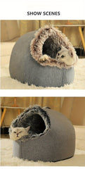 Cozy Cat Bed & Mat Set Warm Enclosed Pet Bed with Plush Interior - Wize - Z