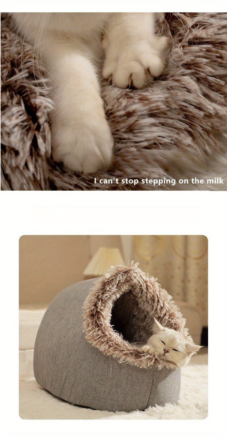 Cozy Cat Bed & Mat Set Warm Enclosed Pet Bed with Plush Interior - Wize - Z
