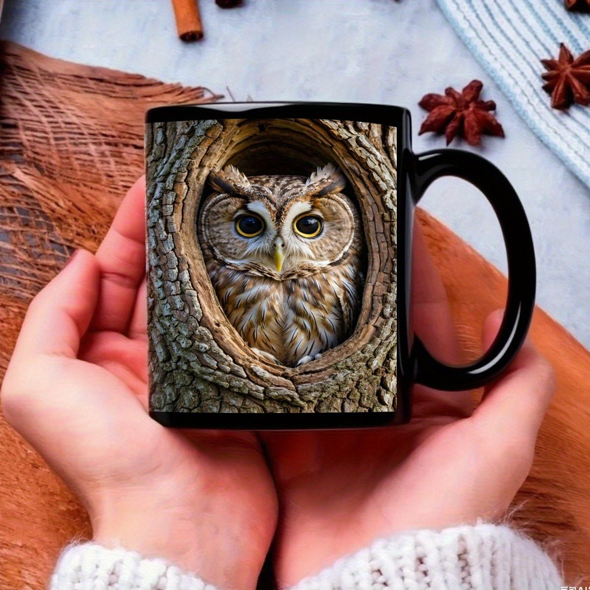 Cute Owl Black Mug - 11oz Ceramic | Gifts for All Occasions - Wize-Z