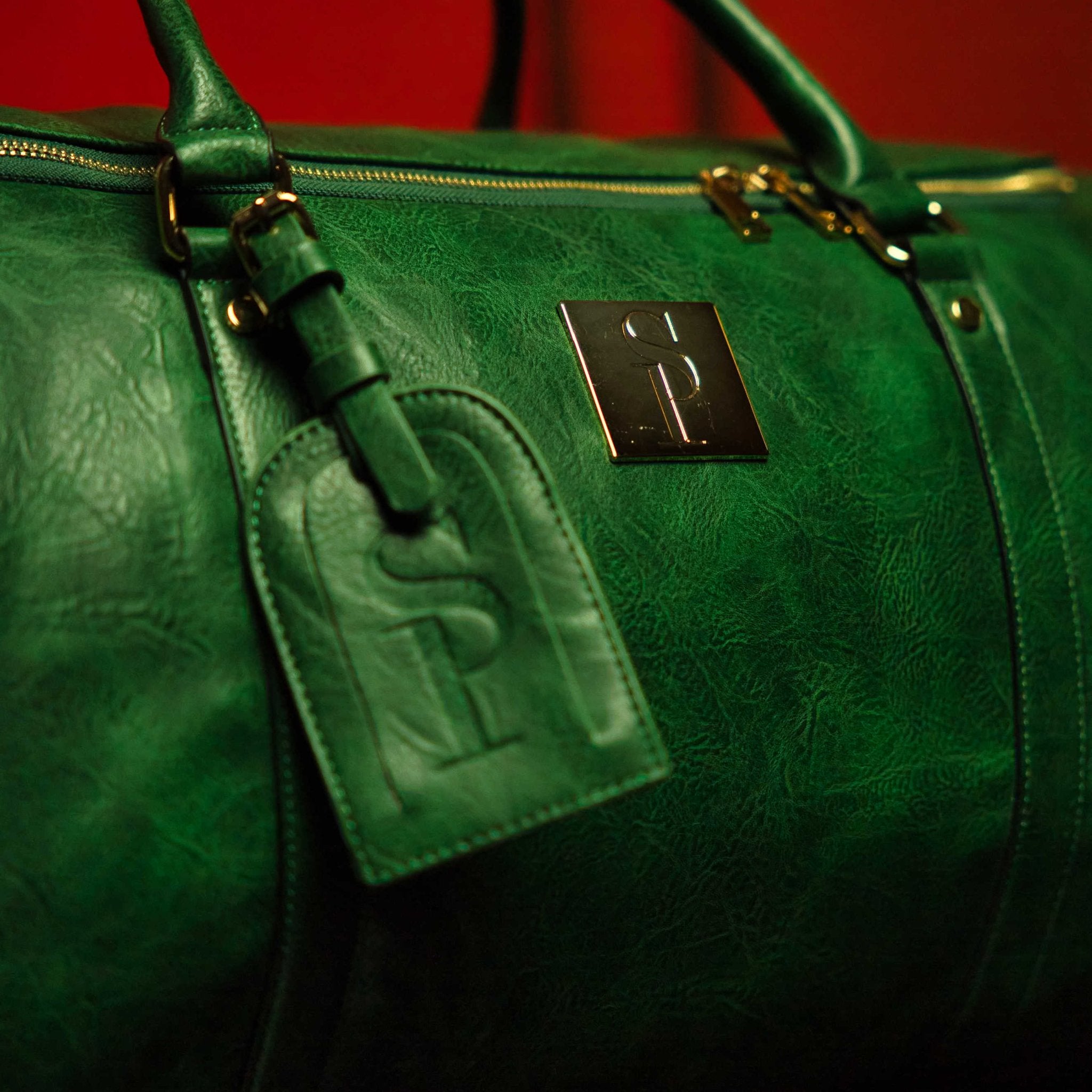 Emerald Green Leather Weekender Duffle Bag - Wize - Z