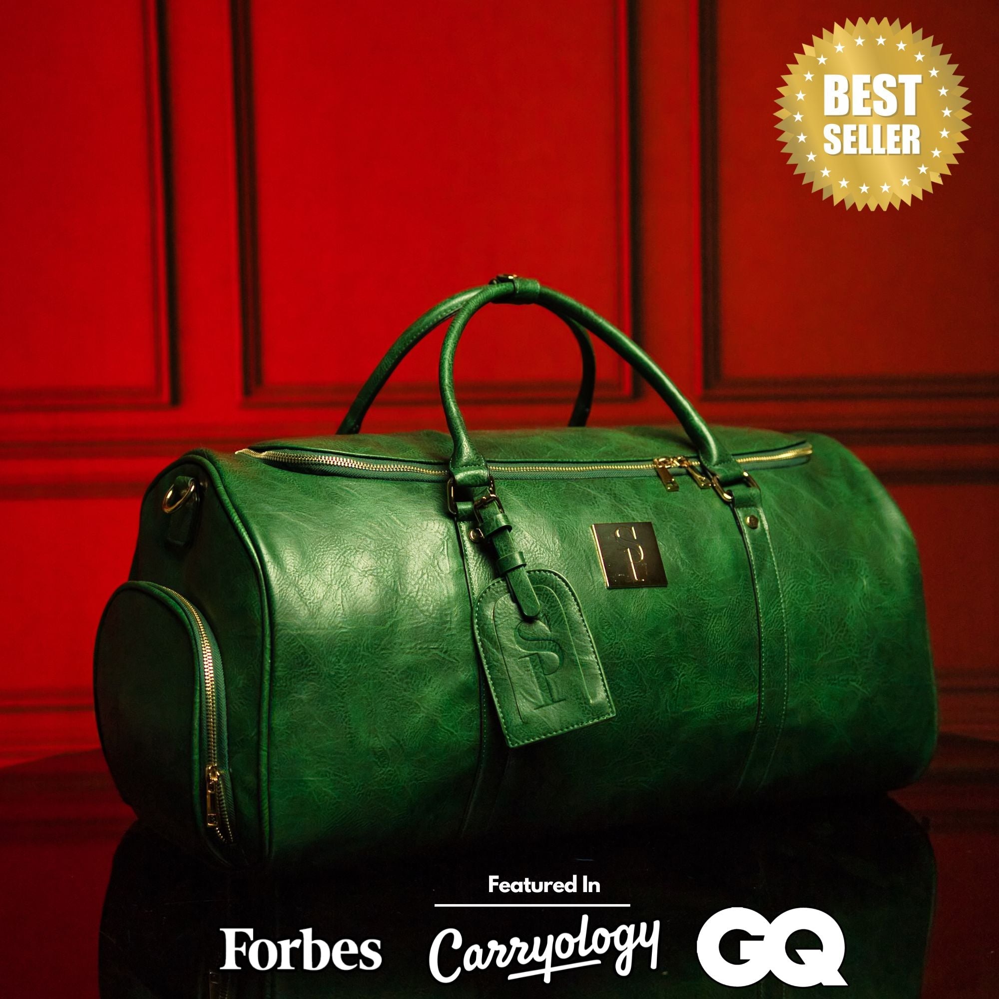 Emerald Green Leather Weekender Duffle Bag - Wize - Z