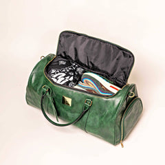 Emerald Green Leather Weekender Duffle Bag - Wize - Z