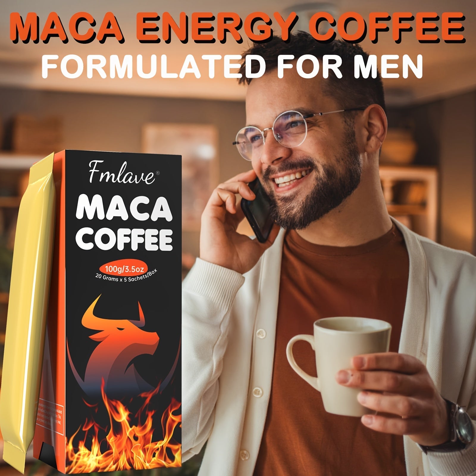 Energy-Boosting Maca Coffee Powder Blend for Men - 5 Packets - Wize-Z
