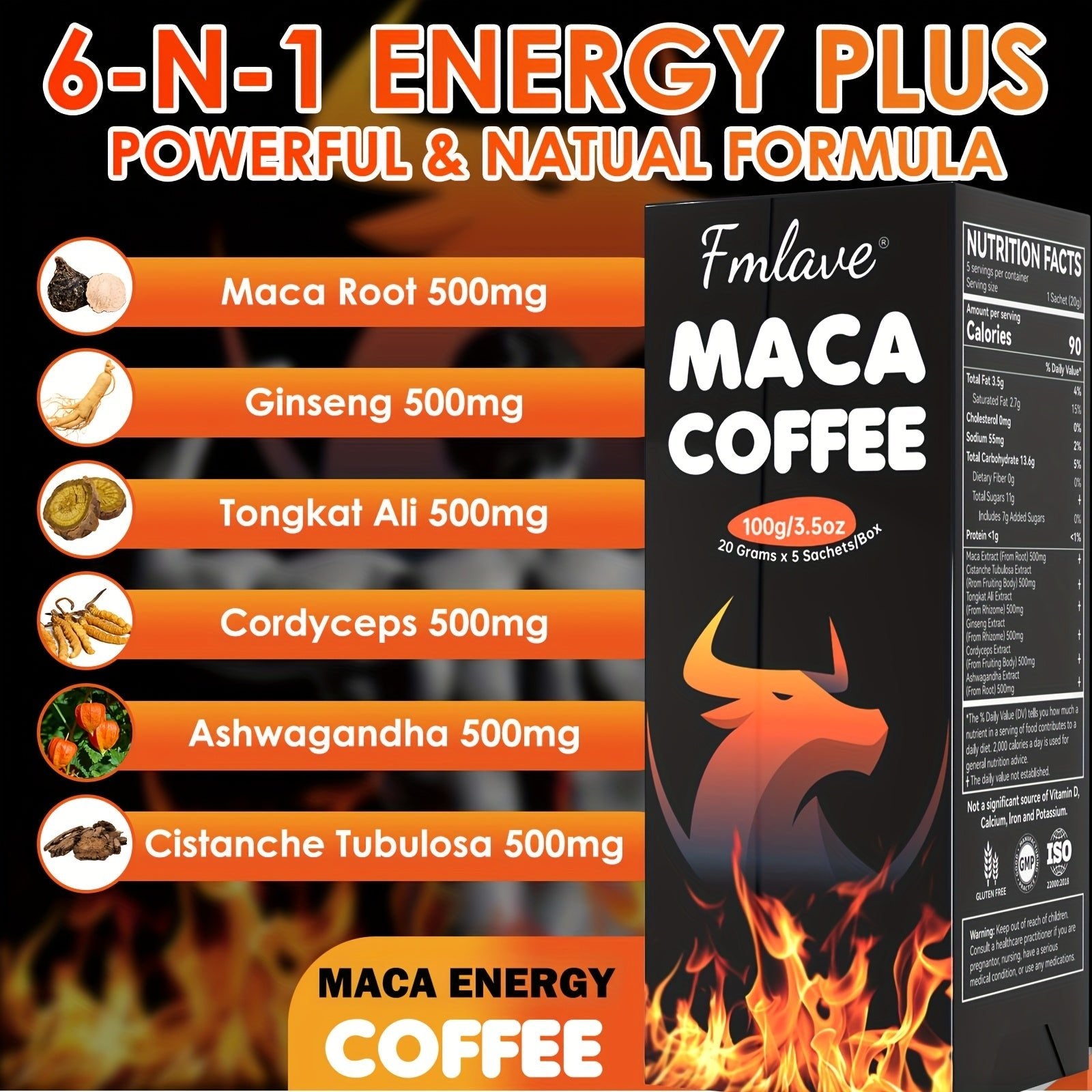 Energy-Boosting Maca Coffee Powder Blend for Men - 5 Packets - Wize-Z
