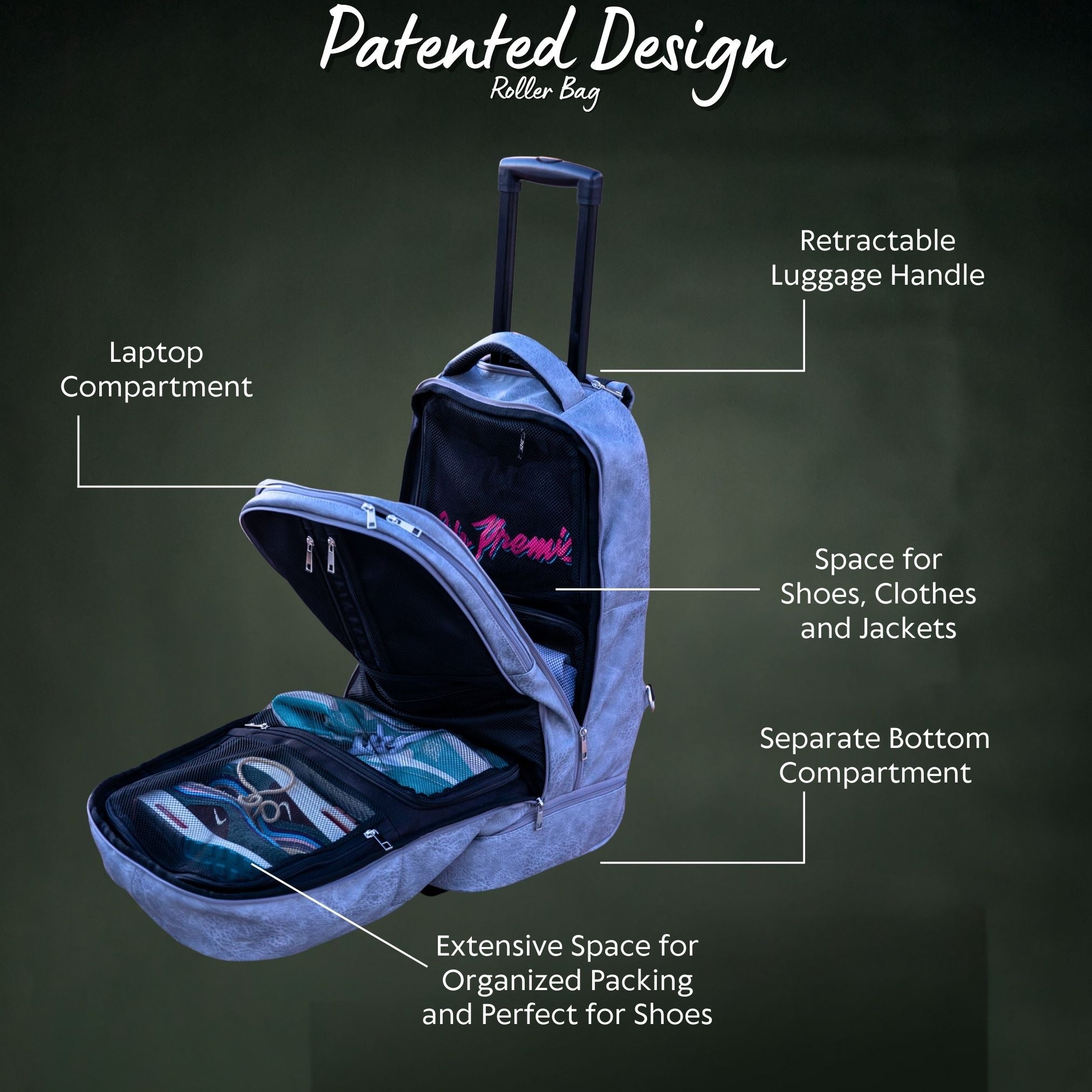 Grey Leather Carry - On Roller Bag (Only 150 Made) - Wize - Z