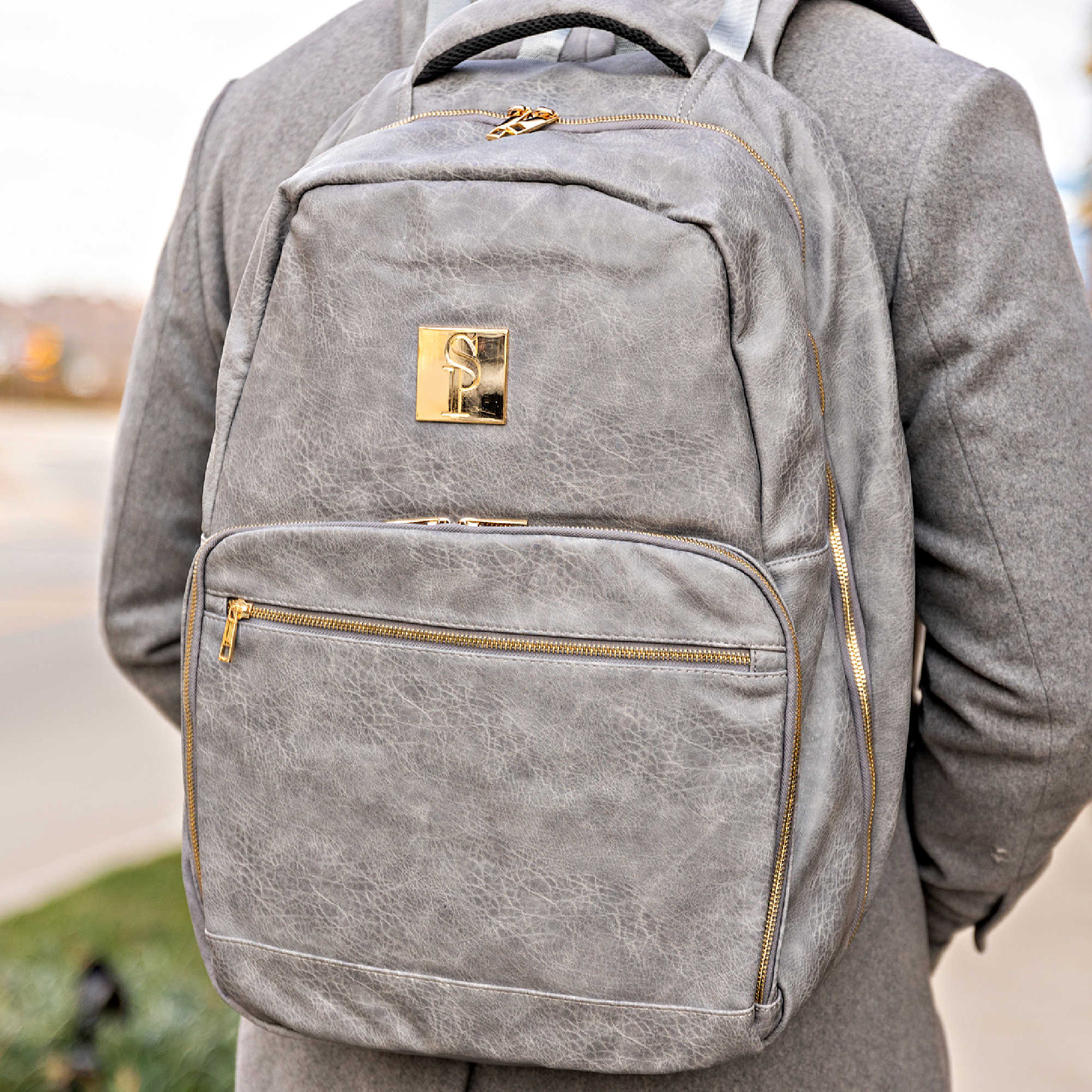 Grey Leather Commuter Bag - Wize - Z