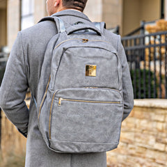 Grey Leather Commuter Bag - Wize - Z
