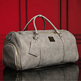 Grey Tumbled Leather Weekender Duffle Bag - Wize - Z