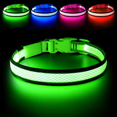 LED Dog Collar, Light Up Dog Collar, USB Rechargeable, Adjustable Comfortable Soft Mesh Safety Dog Collar For Small, Medium, Large Dogs(Blue/ Green/ Pink/ Red/ Yellow) - Wize - Z