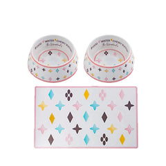 Luxury Stainless Steel Dog Bowls Non Slip Designer Pet Food Water Feeder Set Pet Bowls With Placemat - Wize - Z