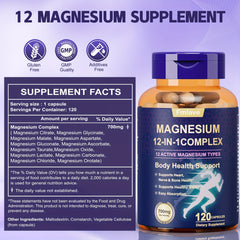 Mag Glycinate 12-in-1 Complex w/ Citrate, Malate, Carbonate - 120 Caps - Wize-Z