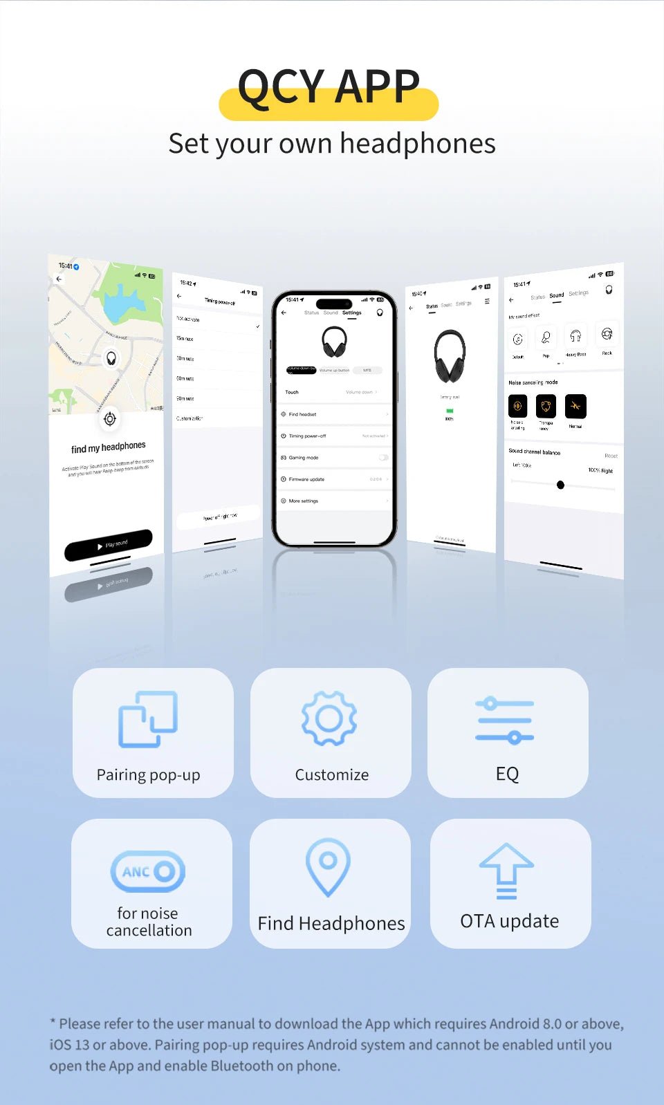 QCY H3 Lite ANC Wireless/Wired Headphones Bluetooth 5.3 Foldable Over Ear Headset HIFI Sound 60H Playtime Earphones Dual Connect - Wize - Z
