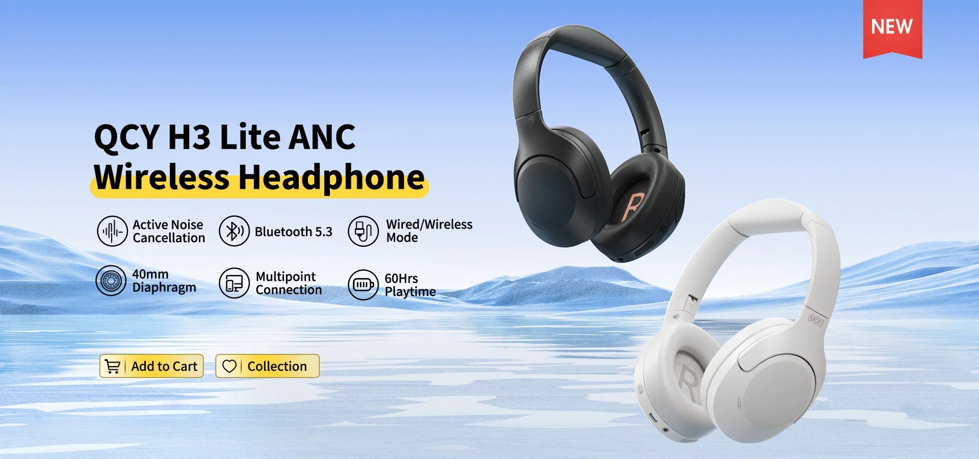 QCY H3 Lite ANC Wireless/Wired Headphones Bluetooth 5.3 Foldable Over Ear Headset HIFI Sound 60H Playtime Earphones Dual Connect - Wize - Z