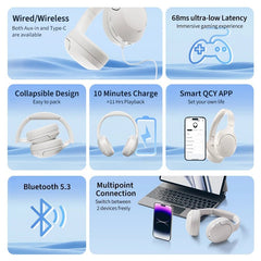 QCY H3 Lite ANC Wireless/Wired Headphones Bluetooth 5.3 Foldable Over Ear Headset HIFI Sound 60H Playtime Earphones Dual Connect - Wize - Z