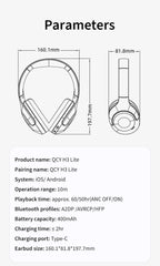 QCY H3 Lite ANC Wireless/Wired Headphones Bluetooth 5.3 Foldable Over Ear Headset HIFI Sound 60H Playtime Earphones Dual Connect - Wize - Z