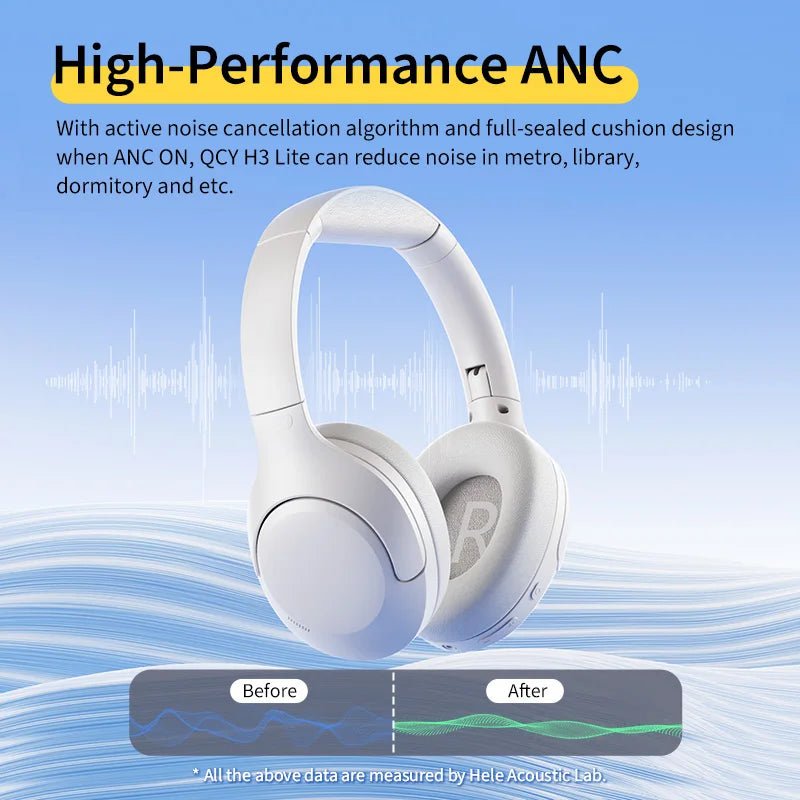 QCY H3 Lite ANC Wireless/Wired Headphones Bluetooth 5.3 Foldable Over Ear Headset HIFI Sound 60H Playtime Earphones Dual Connect - Wize - Z