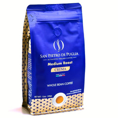 San Pietro Di Puglia Authentic Italian Coffee - 12oz Whole Bean Bag, Medium Roast Crema - Wize-Z