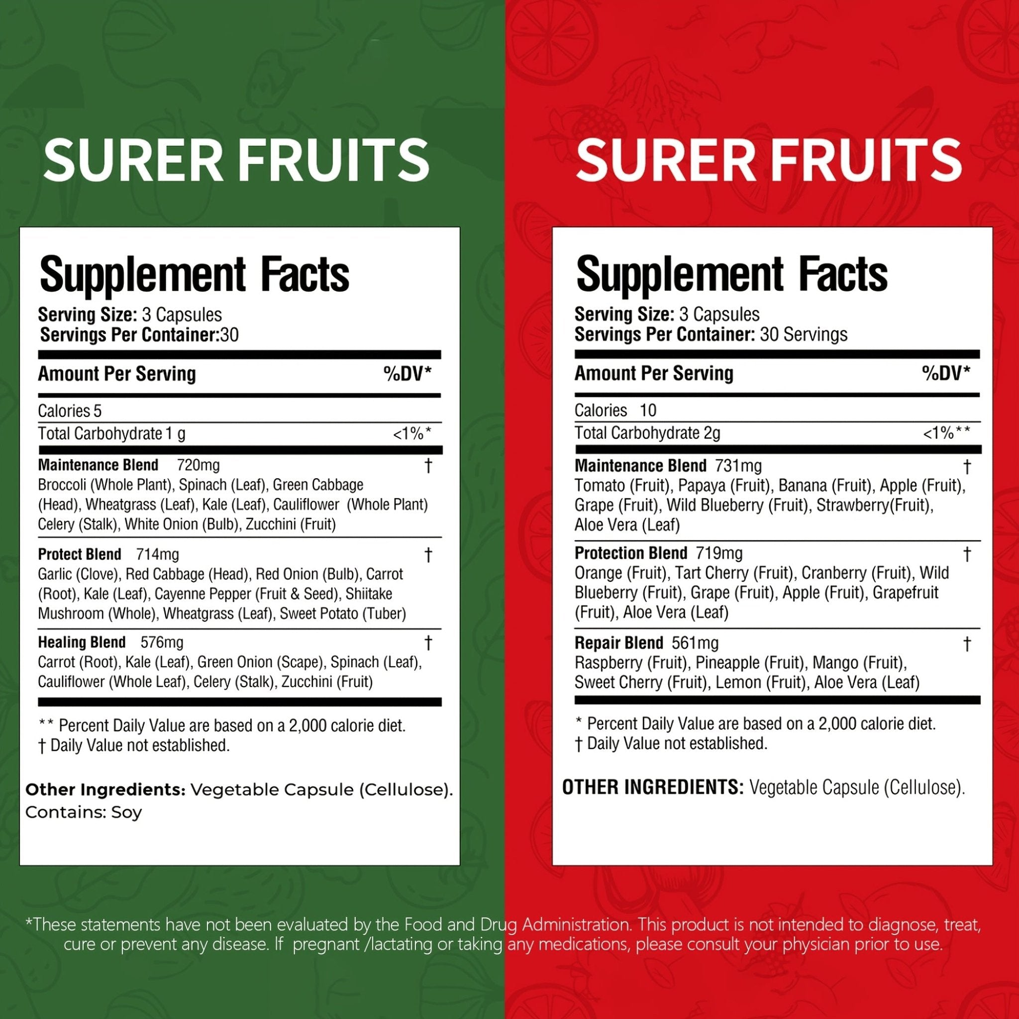 Superfood Fruit & Veggie Capsules - Complete Food Supplement for All - 90 Fruit + 90 Veg Capsules - Wize-Z