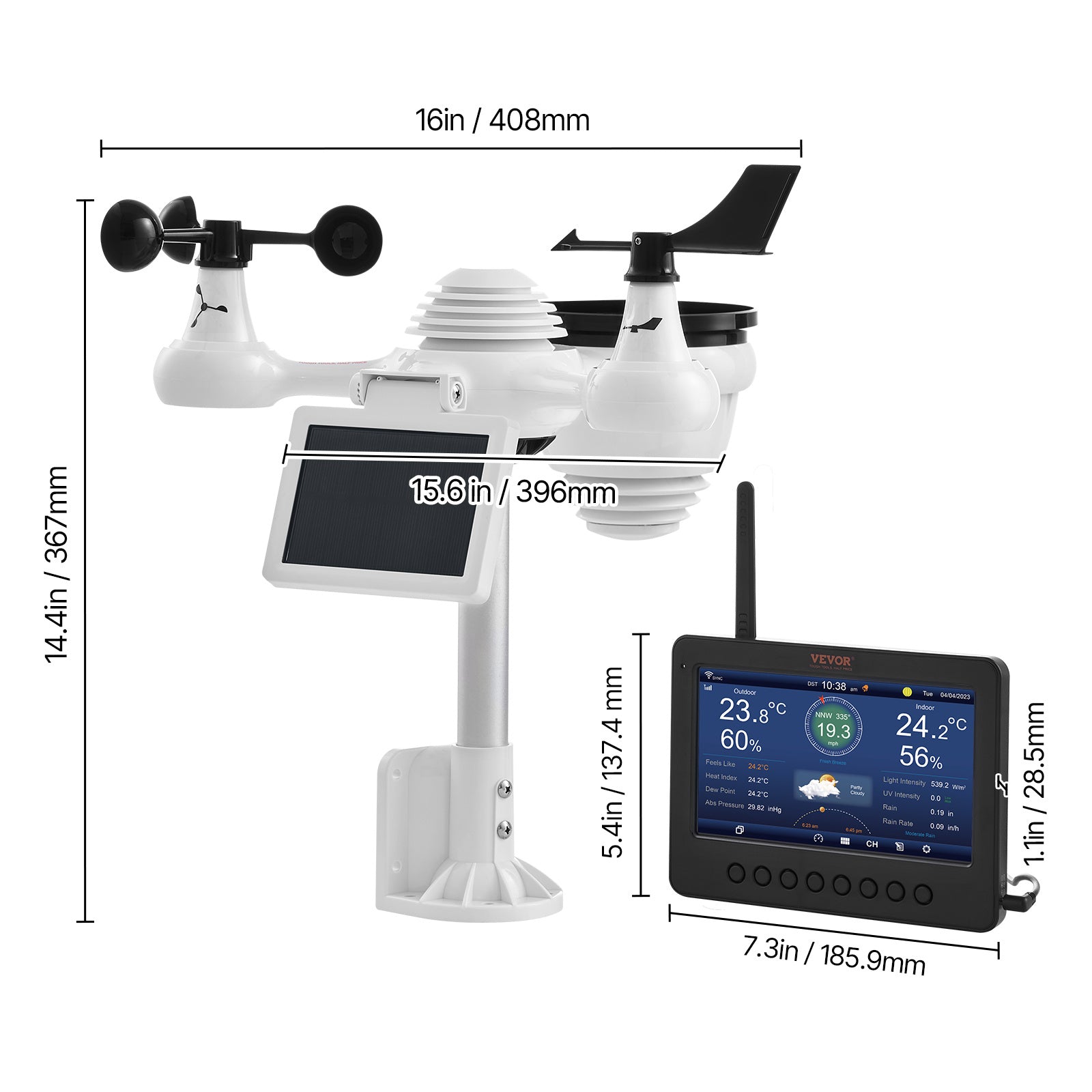 VEVOR 7 - in - 1 Solar - Powered Wi - Fi Weather Station 7" TFT with Outdoor Sensor - Wize - Z