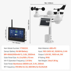 VEVOR 7 - in - 1 Solar - Powered Wi - Fi Weather Station 7" TFT with Outdoor Sensor - Wize - Z