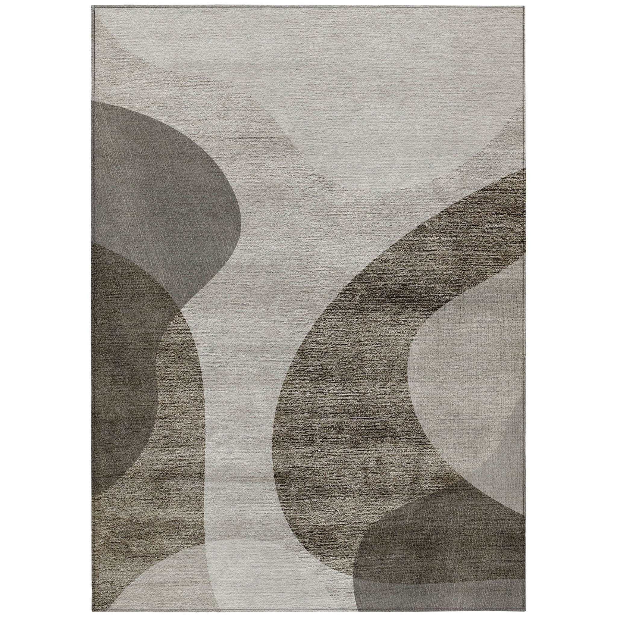 10' X 14' Taupe Beige And Chocolate Abstract Washable Indoor Outdoor Area Rug - Wize - Z