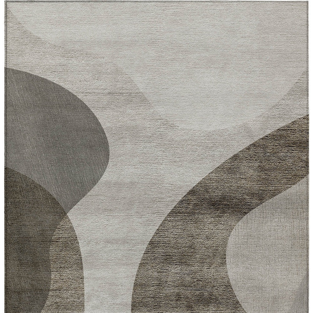 10' X 14' Taupe Beige And Chocolate Abstract Washable Indoor Outdoor Area Rug - Wize - Z