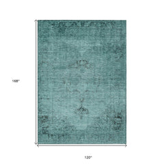 10' X 14' Teal Blue Turquoise And Charcoal Oriental Washable Indoor Outdoor Area Rug - Wize - Z