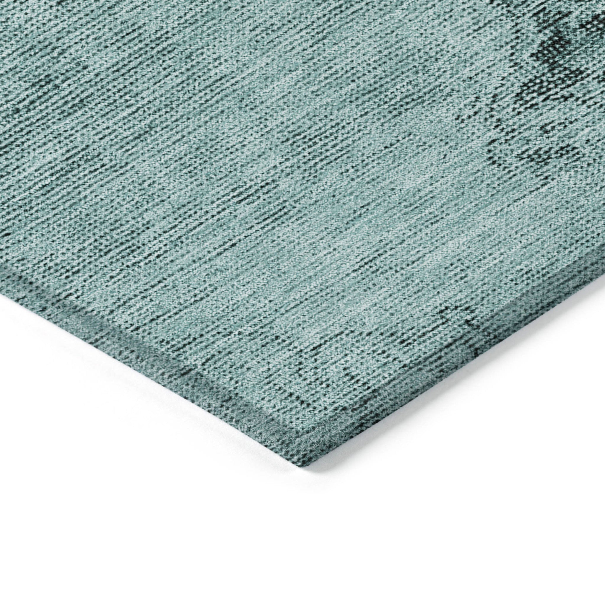 10' X 14' Teal Blue Turquoise And Charcoal Oriental Washable Indoor Outdoor Area Rug - Wize - Z