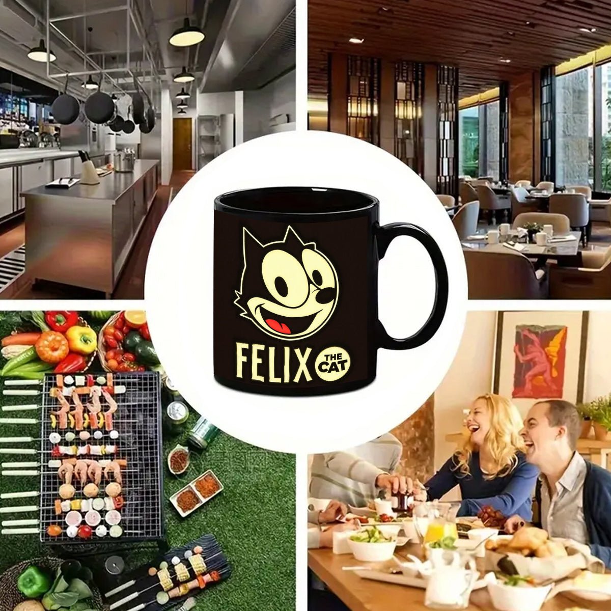 11oz Felix the Cat Black Ceramic Mug - Vibrant Cartoon Design, Ideal for Hot & Cold Drinks - Wize-Z