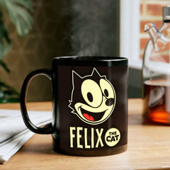 11oz Felix the Cat Black Ceramic Mug - Vibrant Cartoon Design, Ideal for Hot & Cold Drinks - Wize-Z